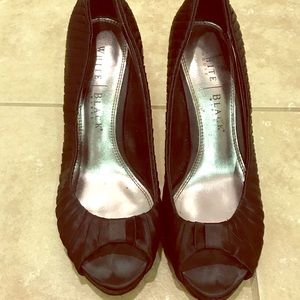 Black Satin Pleated Peep Toe Heel